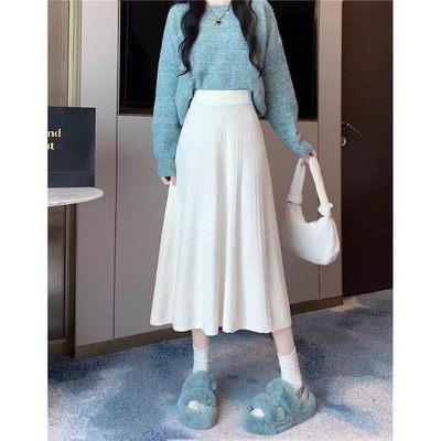 秋冬法式长裙新h款高个子大摆针织半身裙超长款女a字伞裙子到脚踝