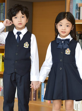 西装连衣裙校服套装马甲夏装英伦学院风春秋小学生班服幼儿园园服