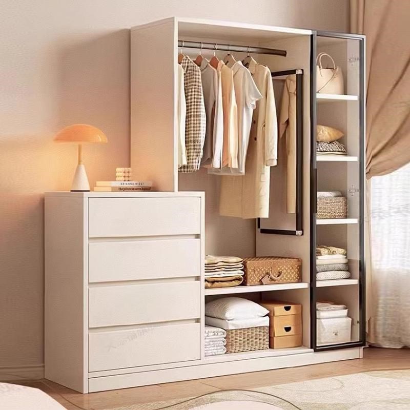 实木衣帽架落地卧室现代简约挂衣架斗柜一体收Q纳架床尾靠墙储物