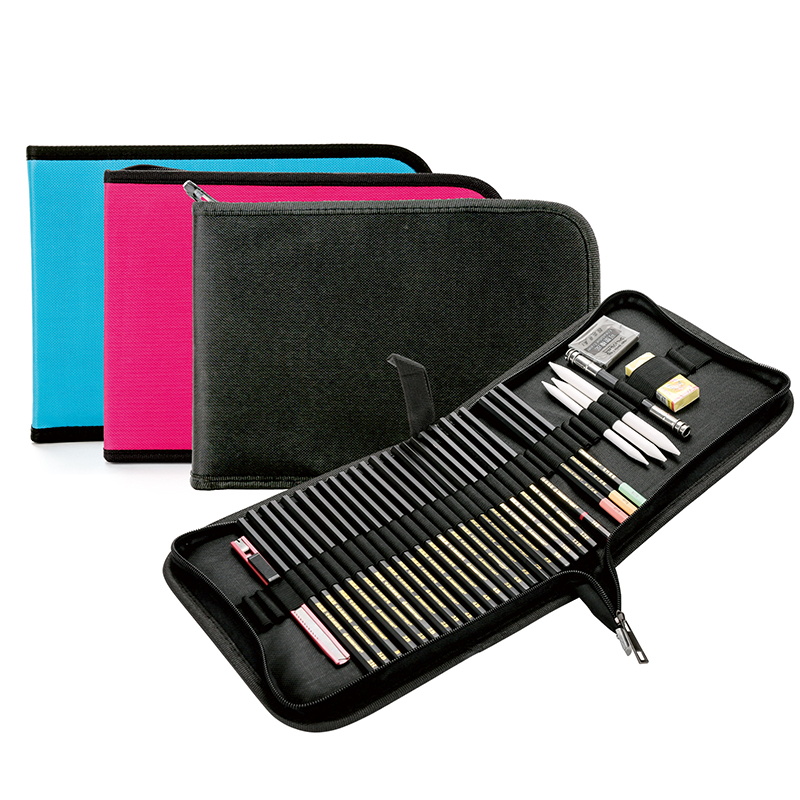 学生素描工具袋插j笔袋收纳包对折A画笔包折叠式帆布笔帘36/48孔