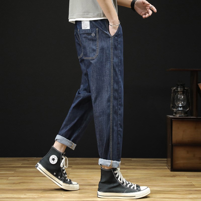 潮胖人特大码牛仔裤男夏季薄款弹力F小脚裤胖子九分裤加肥加大男