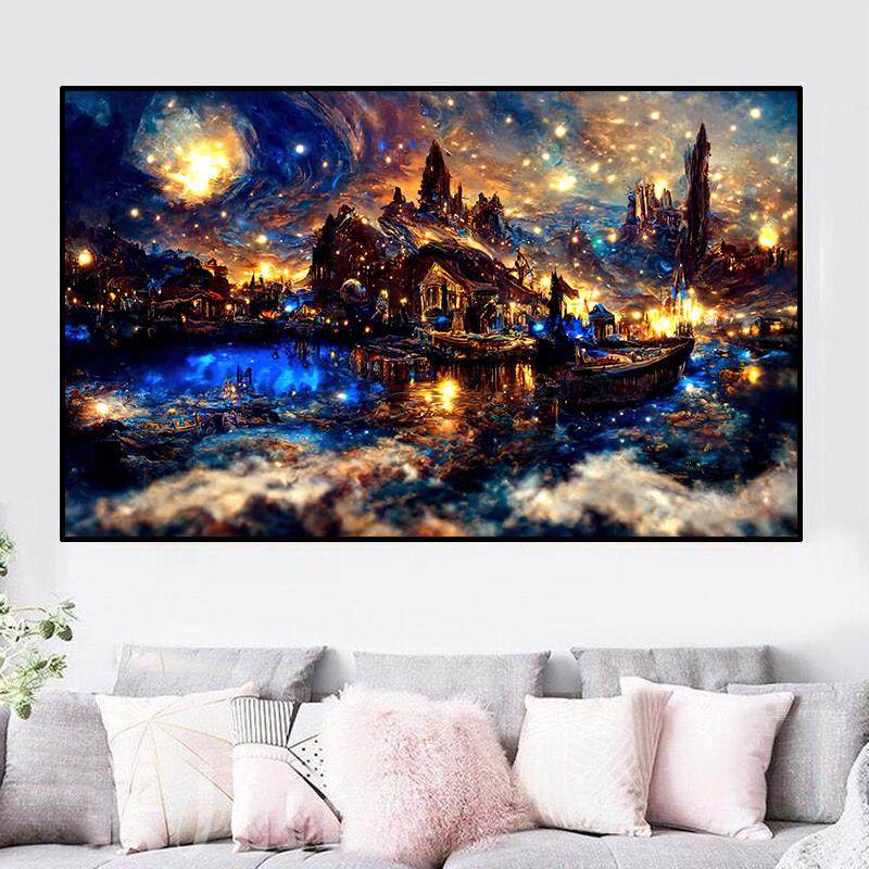 钻石画2024新款唯美星空风景手工5d点贴钻十字绣客厅卧室床头满钻,居家布艺,钻石绣,淘宝优惠券,粉丝福利购,淘宝优惠卷