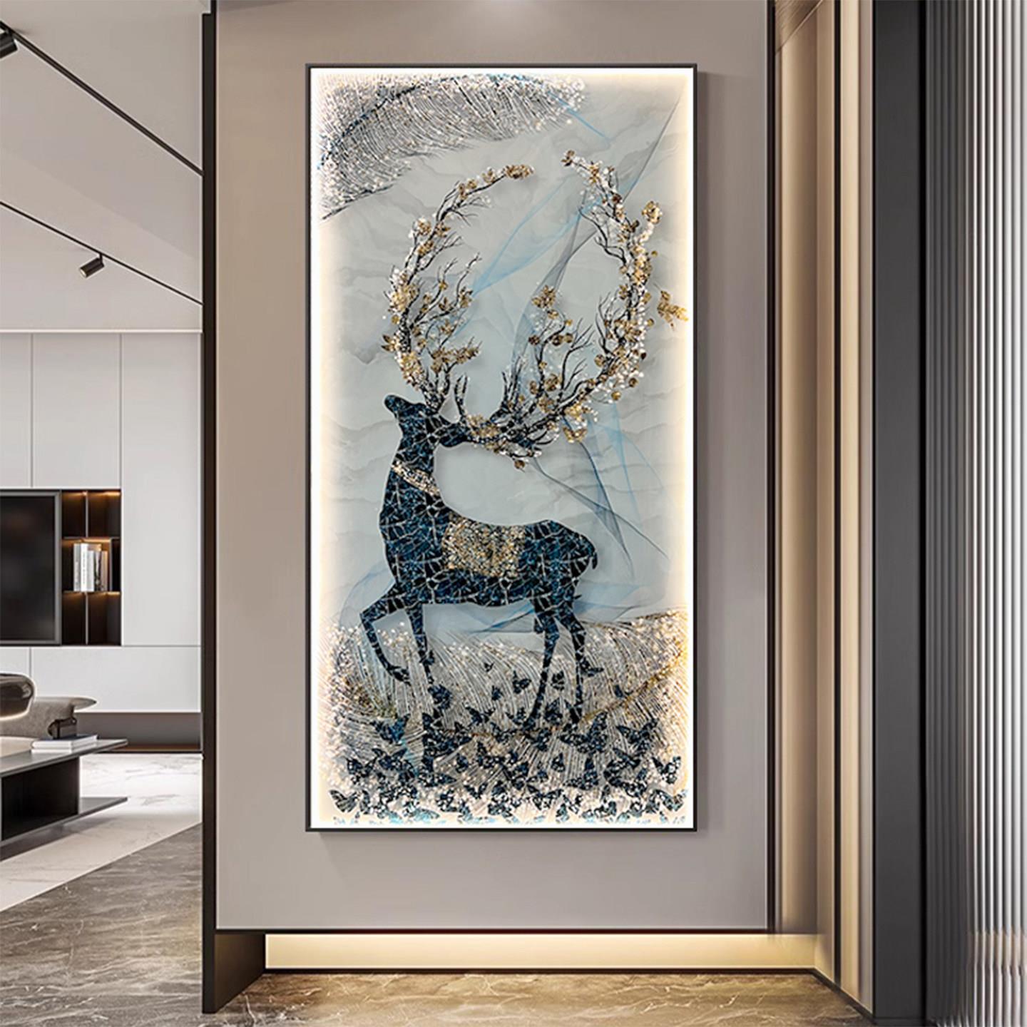 欧式轻奢入户玄关装饰画 画LED灯光画 画高端走廊过道挂画 画客厅