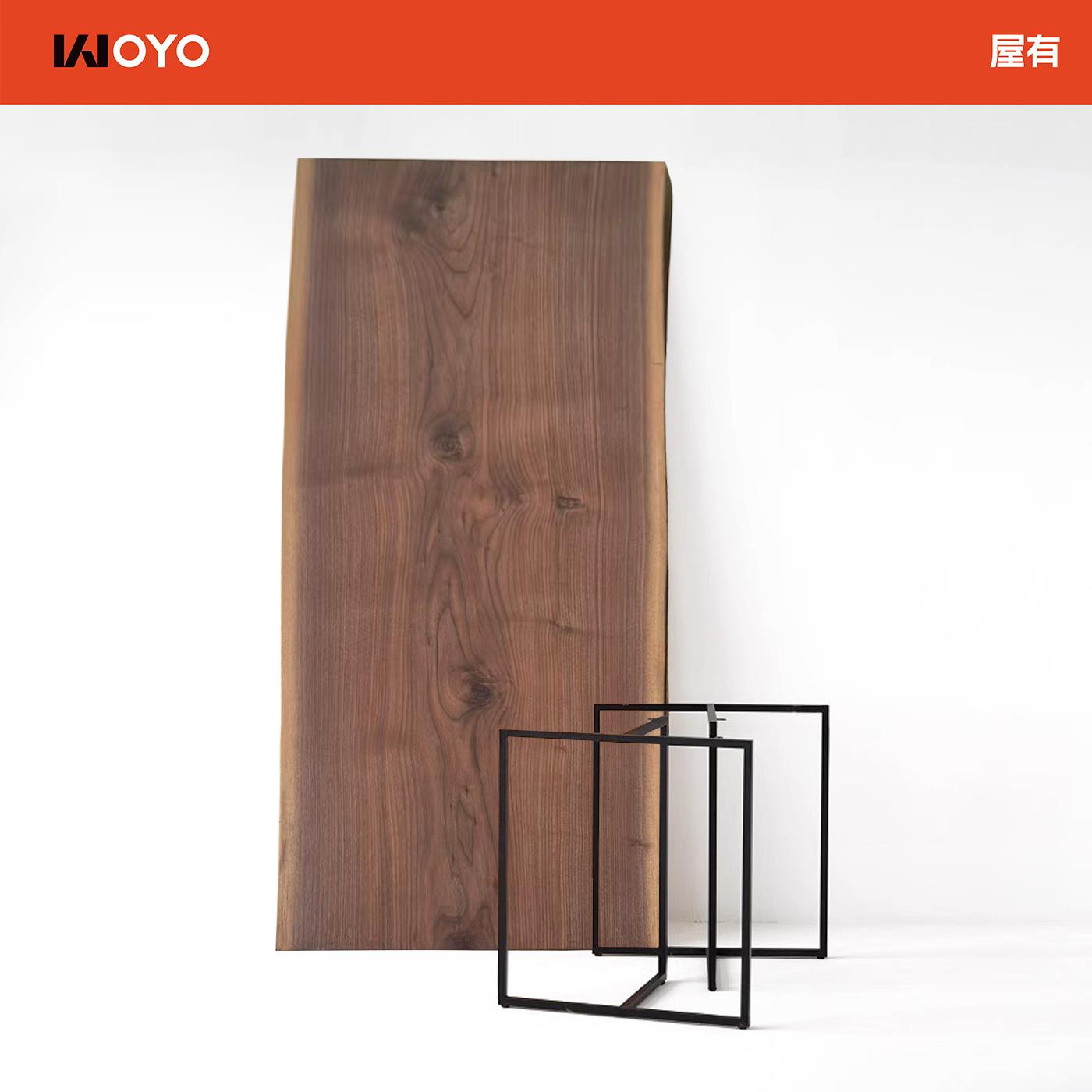屋有WOYO丨北美黑胡桃木原木实木大板桌餐桌书桌自然边整板双拼