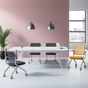 办公培训椅可折叠带写字桌板会议椅员工开会翻板带滚滑轮一体凳子