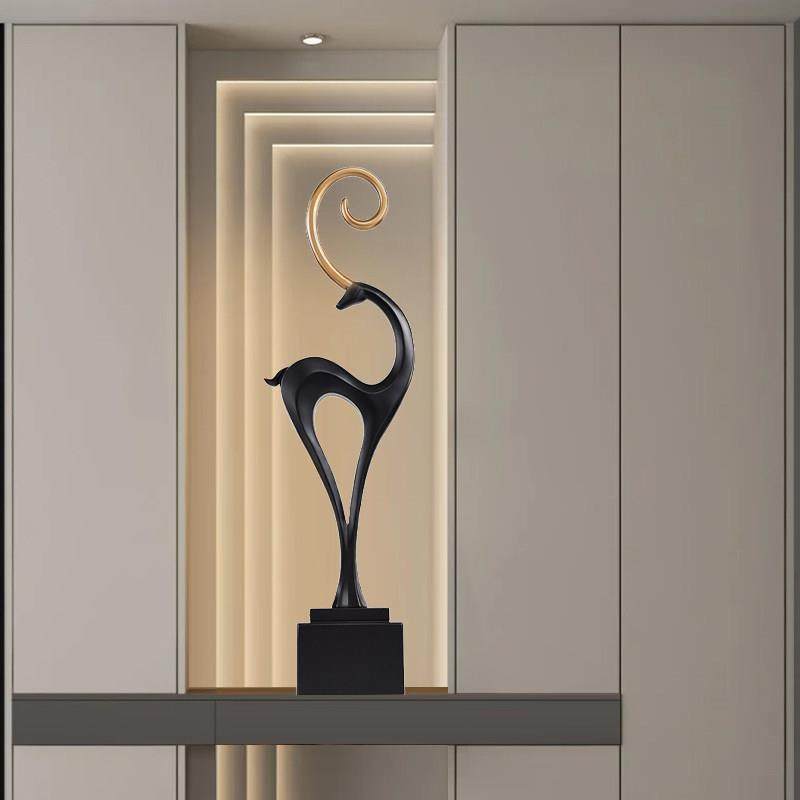 入户玄关壁龛鹿摆件客厅电视柜两边竖高轻奢高级感落地艺术软装饰