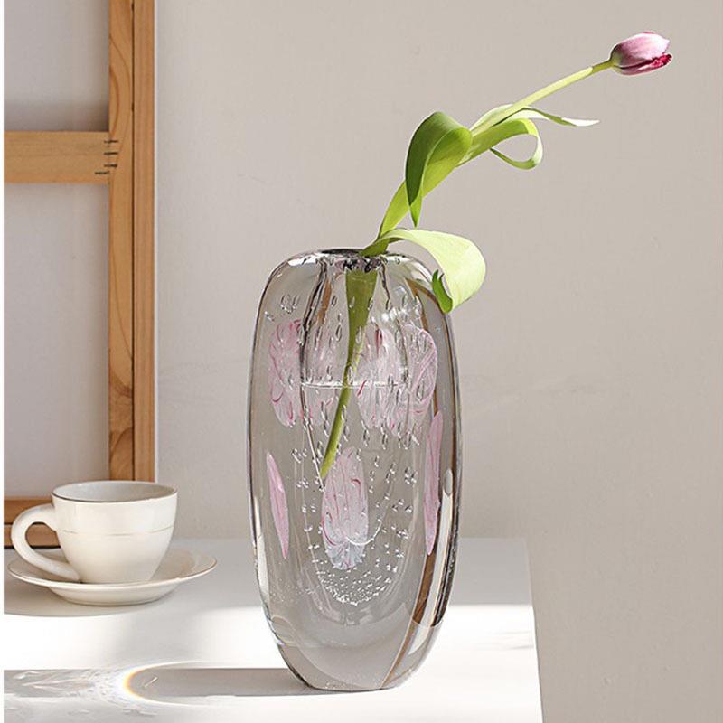 新品轻奢粉色客厅插花玻璃花瓶琉璃花器水晶球玄关桌面装饰摆件