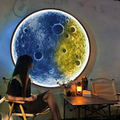 发光壁灯3D立体浮雕月球壁挂灯酒店餐厅客厅网红拍照背景墙垒德株