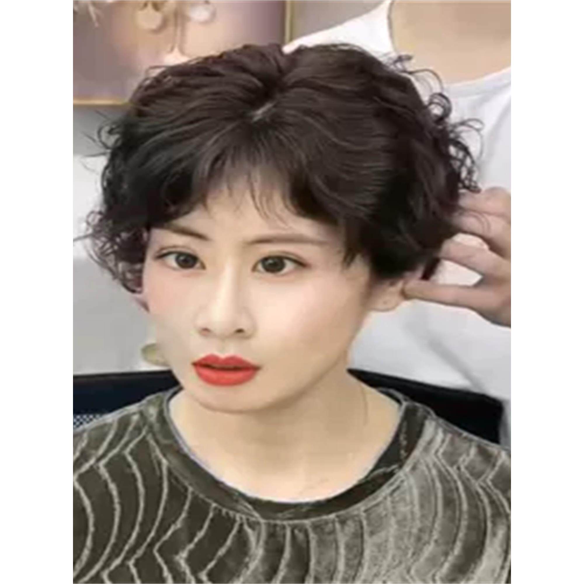 女士羊毛卷补发头顶补发片遮白发女士真发隐形无痕假刘海假发片