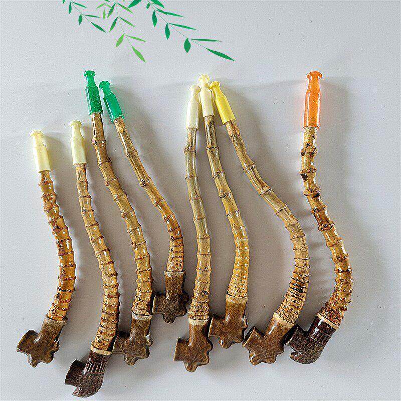 老式竹根斗手工贵州烟杆农村复古弯款泥巴烟杆精选竹子制作旱烟杆