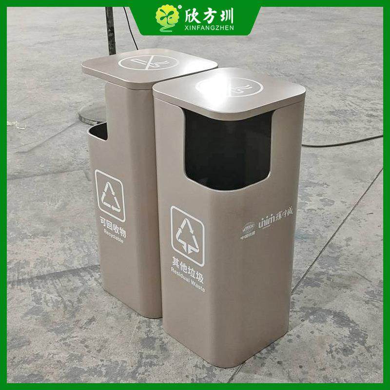 户外物业小区商场环卫侧投口不锈钢分类垃圾桶方形喷塑金属果皮箱