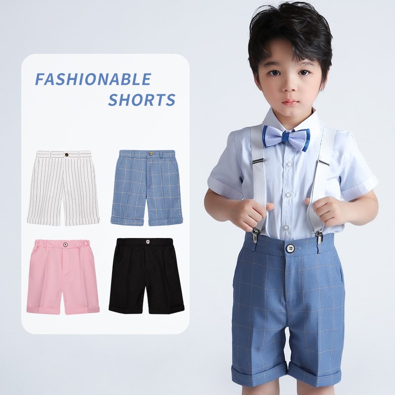 夏季儿童套装裤子男童背带裤演出短裤学J生主持表演黑色西装裤子