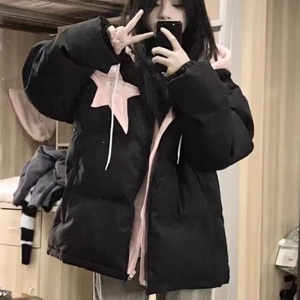 女童羽绒服冬季2023新款外套大童洋气保暖初中Q生加厚短款黑色棉