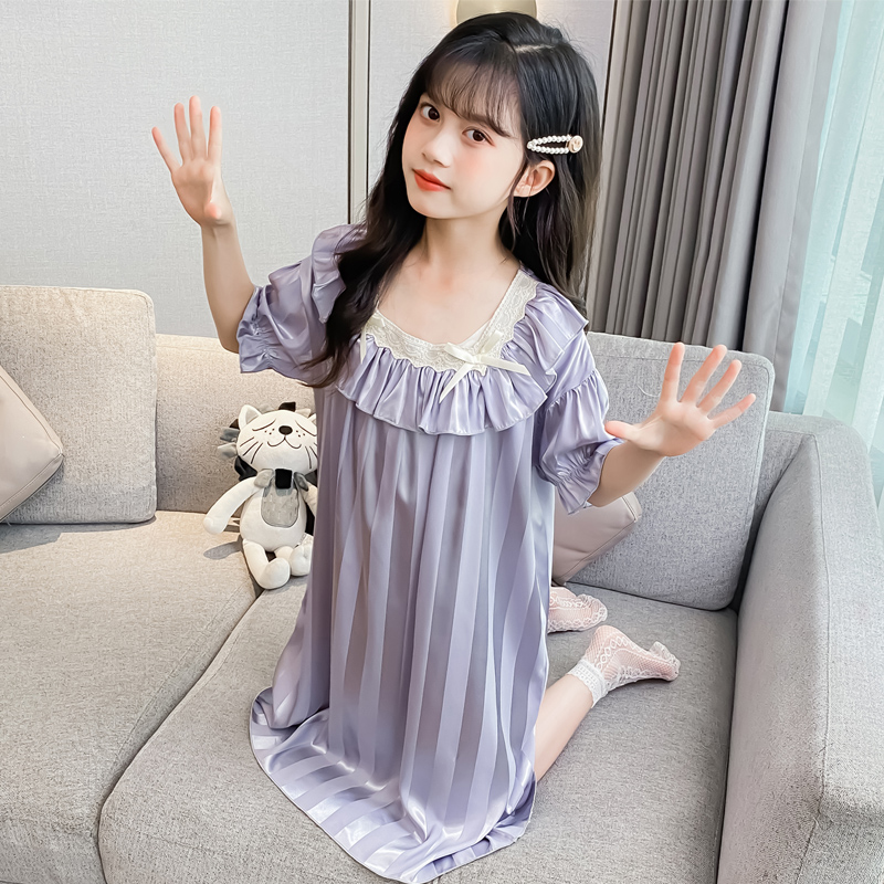 女童睡裙夏季冰丝儿童睡衣薄款小C孩家居服夏天大童公X主风裙子仙