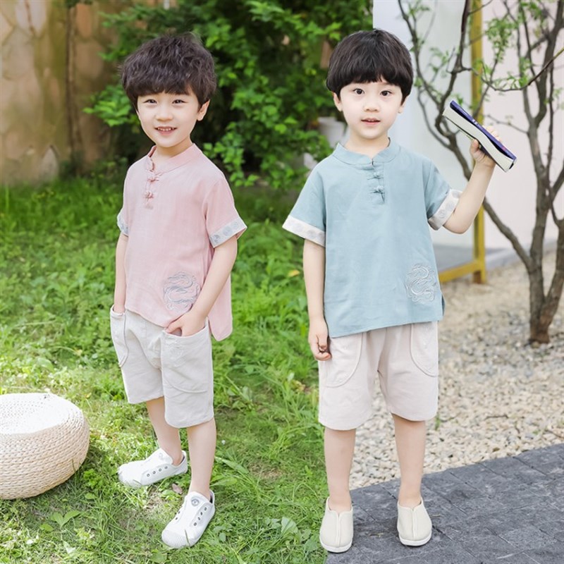 男童夏装c礼服汉服儿童改良薄款民族风刺绣唐装T夏天男宝宝汉服套