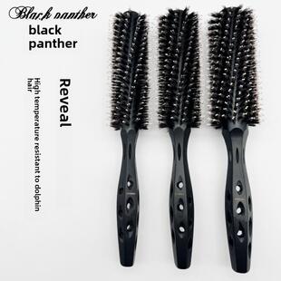 卷梳黑豹毛滚梳发型师专用卷发梳耐高温鬃毛梳子吹造型圆滚梳实木
