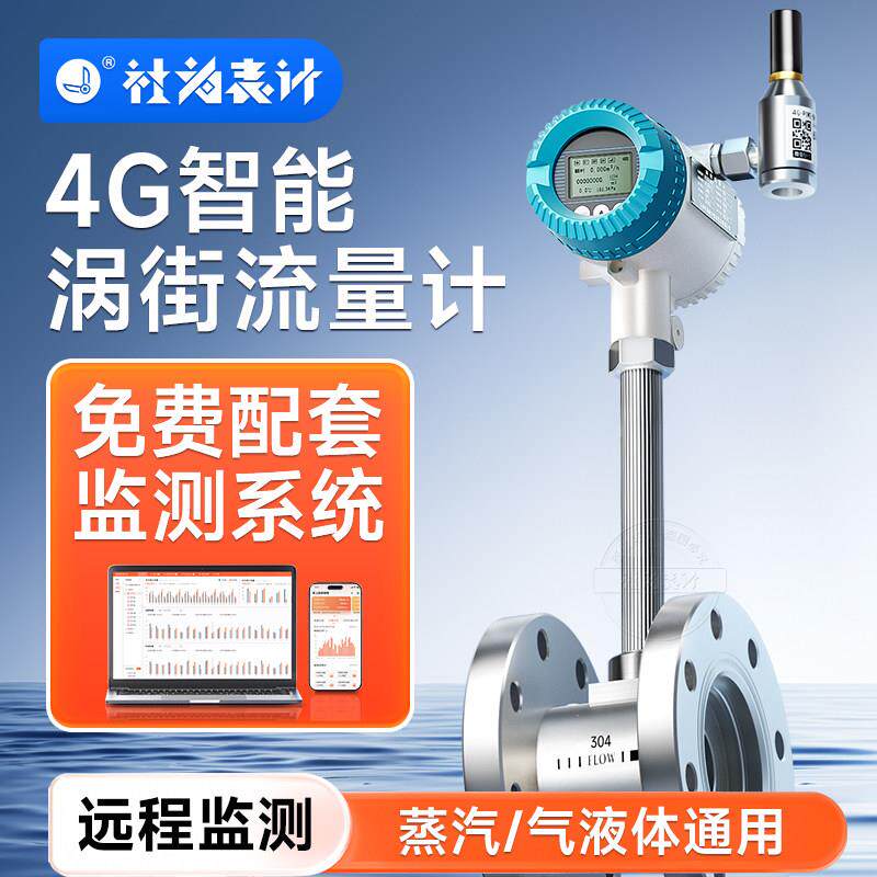 一体式4G智能涡街流量计工业远程测气体压缩空气蒸汽流量计配系统