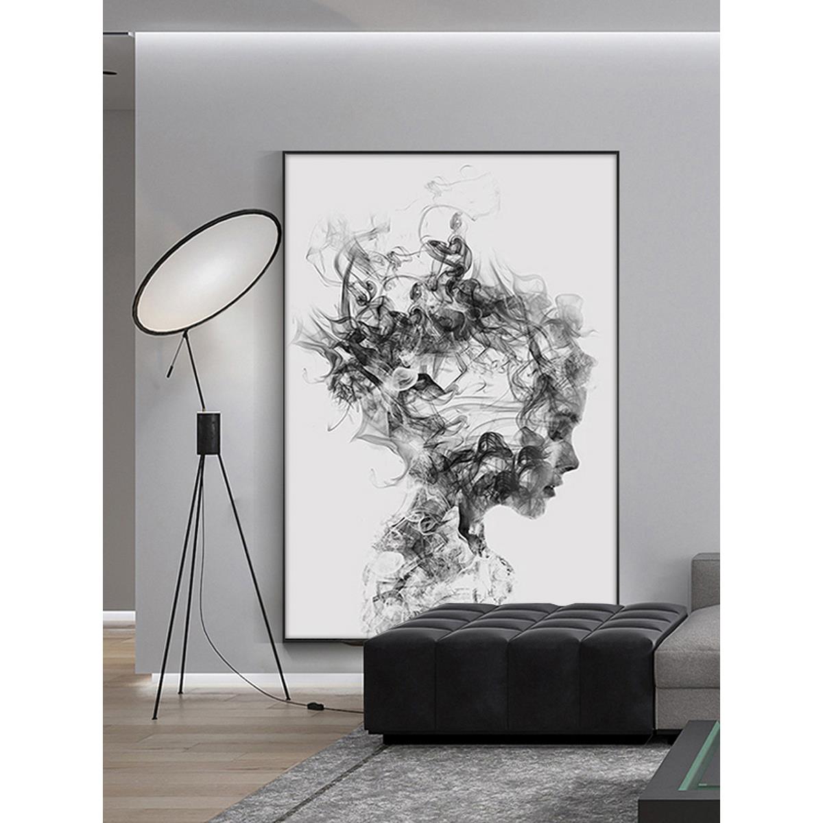黑白灰风格抽象艺术人物挂画发廊壁画网红理发店美发店墙面装饰画