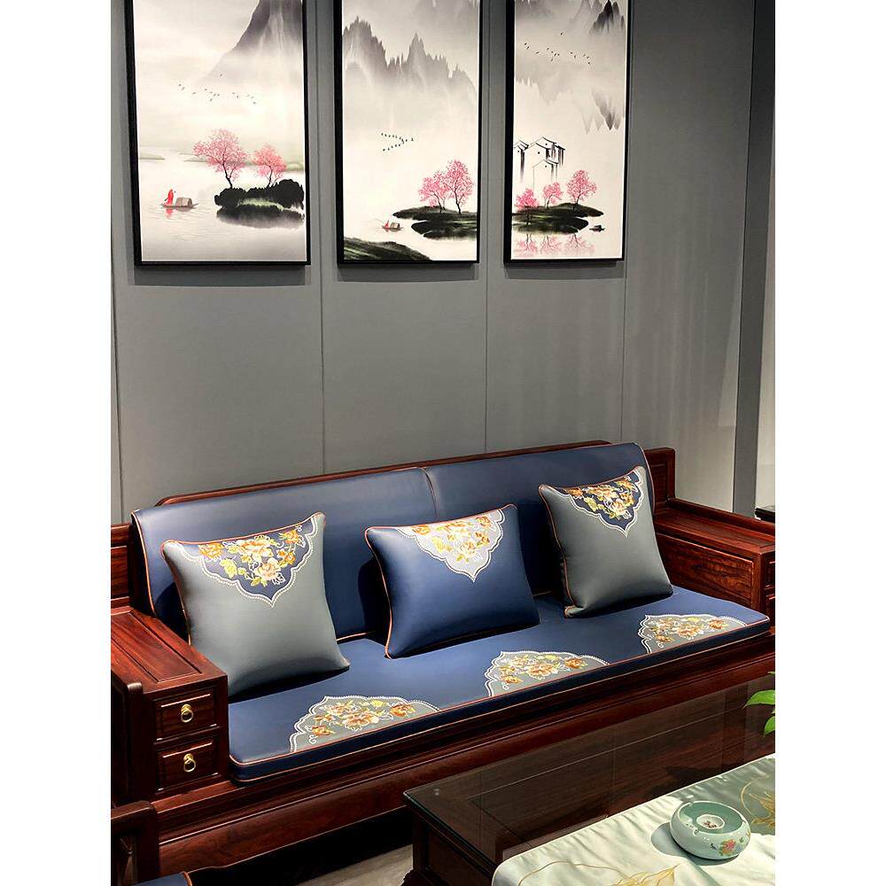 高端新中式红木沙发坐垫简约现代真皮防滑实木椅座垫定制冬夏两用