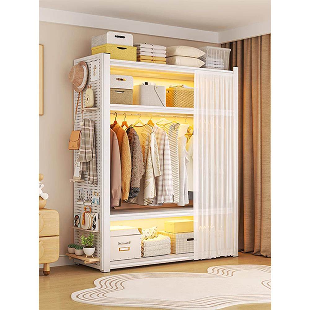 开放式货架衣柜出租房挂衣架家用卧室衣帽架收纳架落地钢制置物架