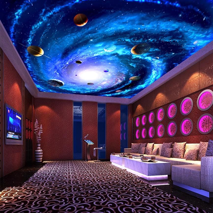 3D天花板装饰悬吊式天花板壁纸屋顶墙贴画3D立体壁纸防水宇宙星空