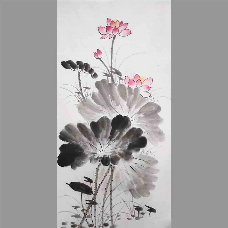 手绘水墨荷花挂画新中式国画玄关挂饰书房清廉国画装饰无框写意莲