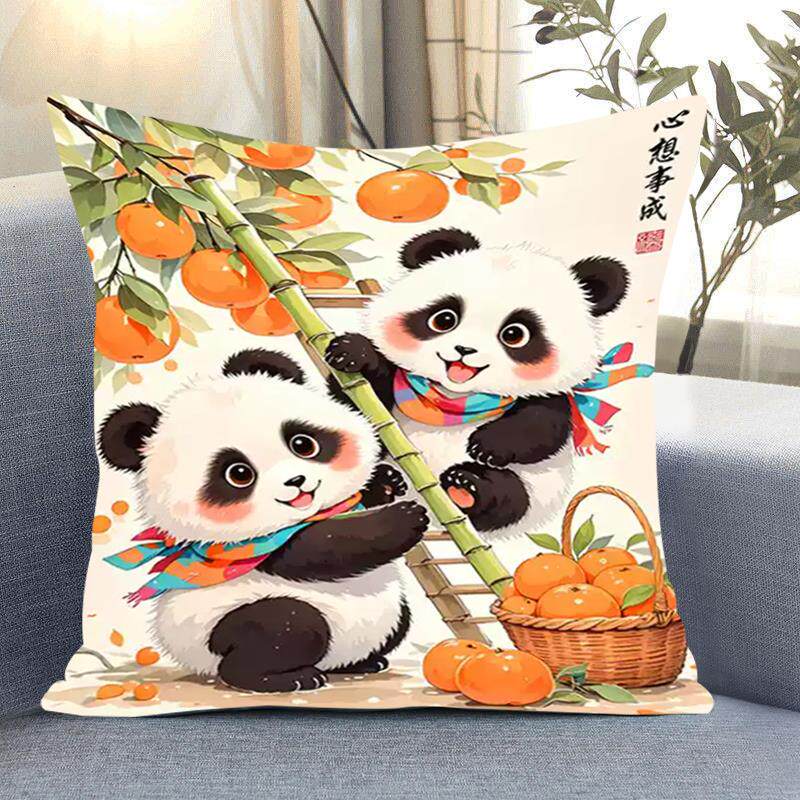 可爱熊猫抱枕十字绣新款中式手工自己秀满绣靠枕套好寓意奶泡机时