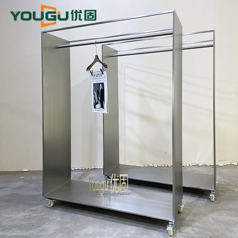 服装店展示架不锈钢移动中岛架落地式挂衣架铺陈列架道具可移动