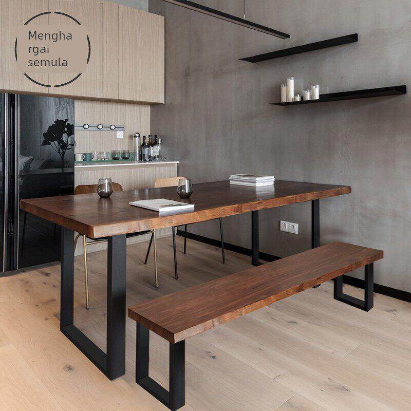 北欧设计师实木餐桌小户型简约家用饭桌茶桌工业风覆古实木餐桌椅