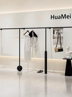 女装店黑色衣服陈列货架服装店展示架铁艺服装架上墙壁挂网红简约