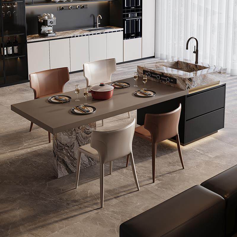 岛台餐桌一体家用可伸缩带水槽高级极简岩板导台定制威尼斯棕