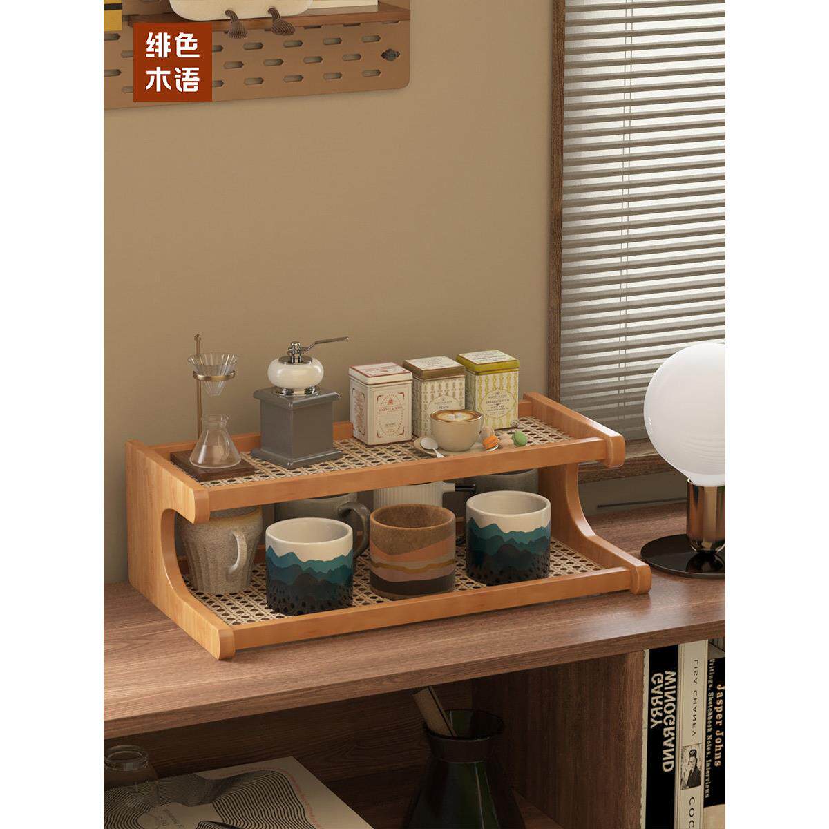 桌面实木水杯架储物架新中国风Bogu架书桌茶具茶壶储物架展示架