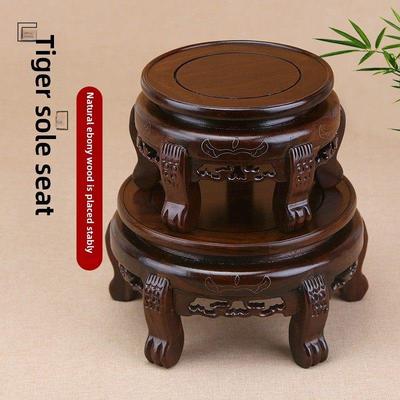 红木圆虎头桌花盆盆景花架花桌摆件奇石花瓶鱼缸底座实木支架