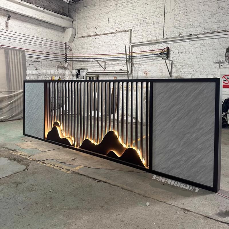 定制室外庭院屏风墙不锈钢铝合金院子铝艺影壁墙户外假山庭院摆件