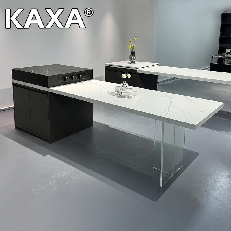 岩匠KAXA岩板岛台餐桌一体定制可伸缩家用小户型极简悬浮餐桌导台