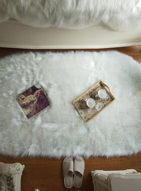 DOA 白色彷羊毛长毛绒椭圆形沙发毯卧室床边毯冬日飘窗毯茶几地毯