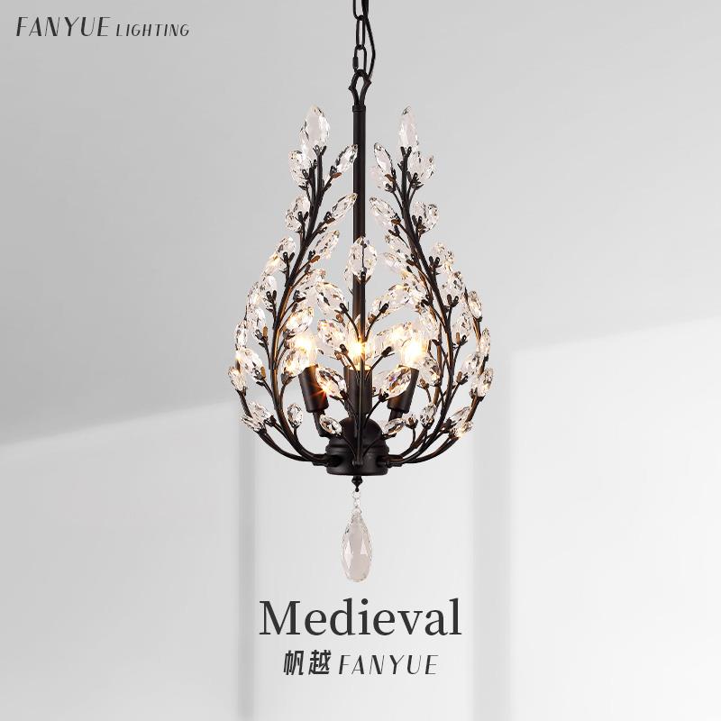 法式轻奢水晶餐厅吧台吊灯黑色卧室灯2025年新款浪漫复古餐桌灯具
