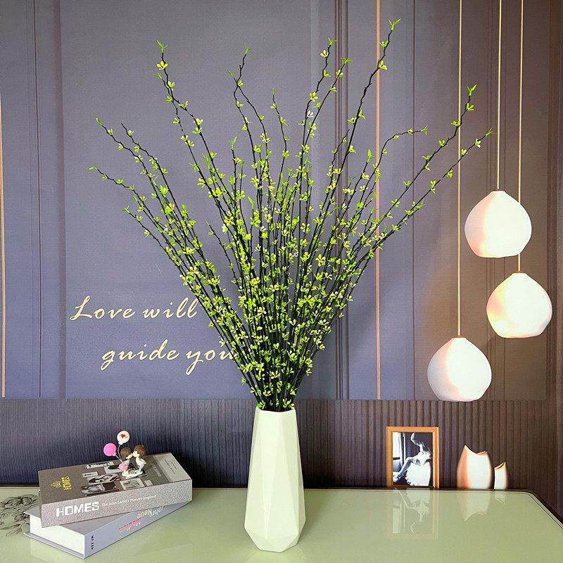 彷真绿色植物柳枝柳芽假花清新嫩芽藤条飘雪干 干燥树枝家居摆设