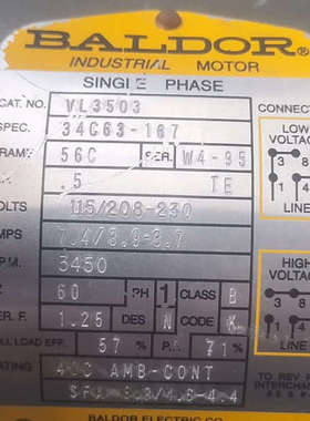 美国BALDOR葆德单相电机VL3503，品，运转正常。议价