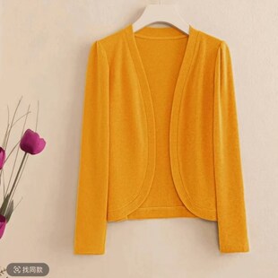 百搭坎肩纯色上衣 旗袍外搭开衫 冰丝披肩短外套女2025春夏新款 长袖