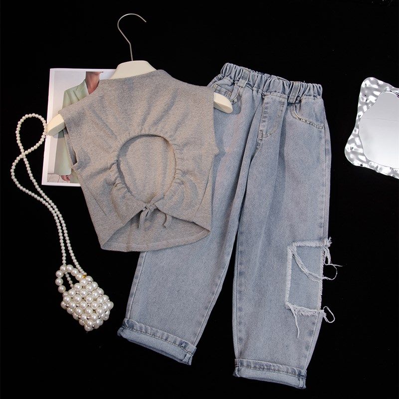 初春女童直筒牛仔裤九分高腰直筒裤子夏季薄款2024新款爆款破洞软,童装/婴儿装/亲子装,儿童牛仔裤,淘宝优惠券,粉丝福利购,淘宝优惠卷