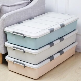 床底可叠加收纳箱塑料特大扁平衣服整理箱床下抽屉式带滑轮储物箱