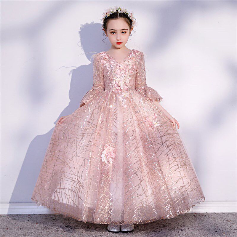 女童礼服粉色公主裙蓬蓬纱儿童喇叭袖主持人晚礼服生日演出服洋气,童装/婴儿装/亲子装,儿童礼服,淘宝优惠券,粉丝福利购,淘宝优惠卷