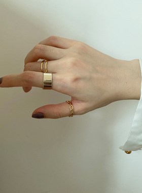 三件套简约素圈套装戒指女小众设计时尚个性高级感潮开口可调节