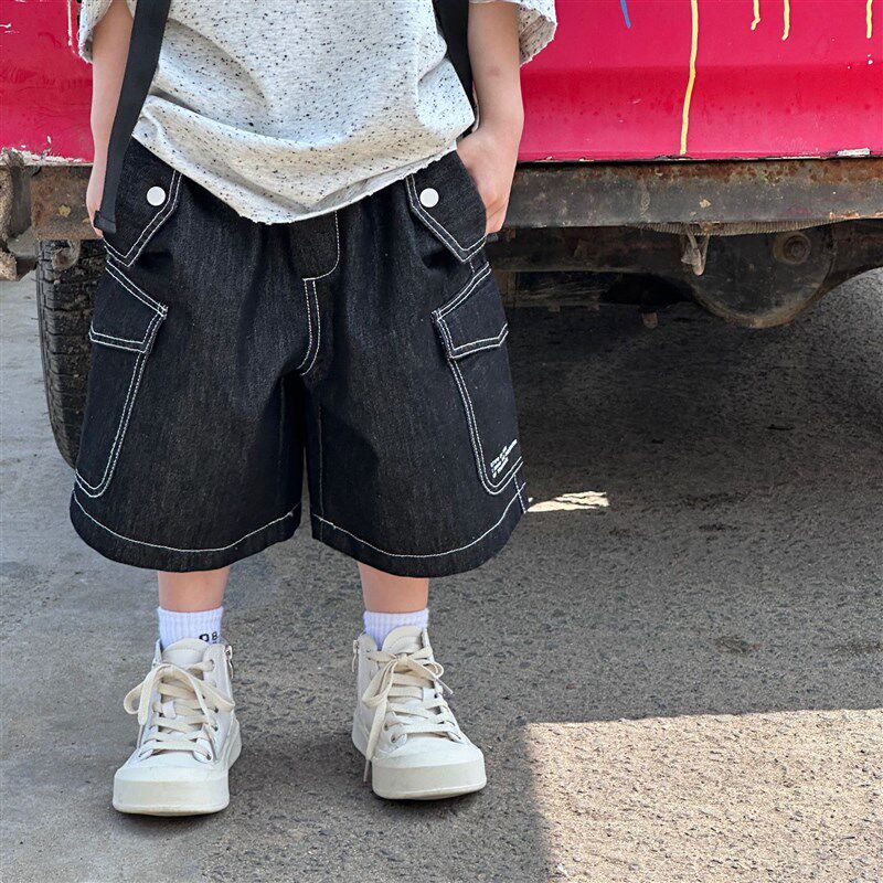 貌貌妈家2024夏季新款韩版男女童黑色中裤牛仔短裤儿童五分裤潮,童装/婴儿装/亲子装,儿童牛仔裤,淘宝优惠券,粉丝福利购,淘宝优惠卷