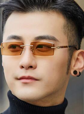 无框变色眼镜男防蓝光切边镶钻太阳镜墨镜近视平光防紫外线88025