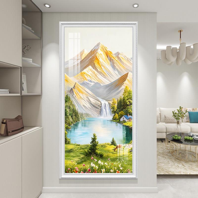 轻奢高档山水风景装饰画入户玄关背景墙挂画欧式过道走廊大气壁画