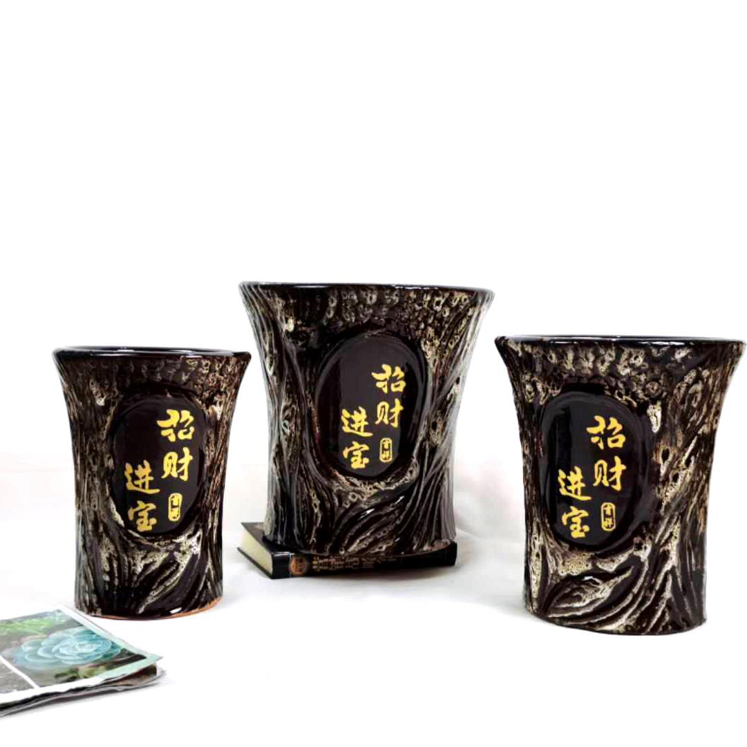古典新款创意客厅阳台陶瓷花盆大号树桩兰花绿萝发财树盆栽带托盘