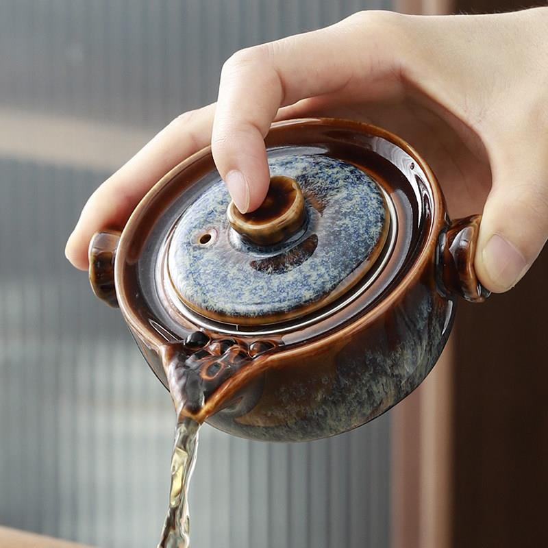 窑变盖碗茶杯家用防烫单个泡茶壶带不锈钢过滤功夫茶具手抓壶套装