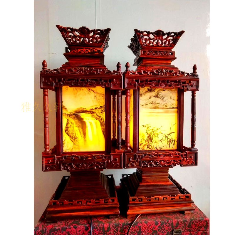 大红酸枝灯客厅家l用明清古典实木中古落地灯红木台灯床头灯主卧